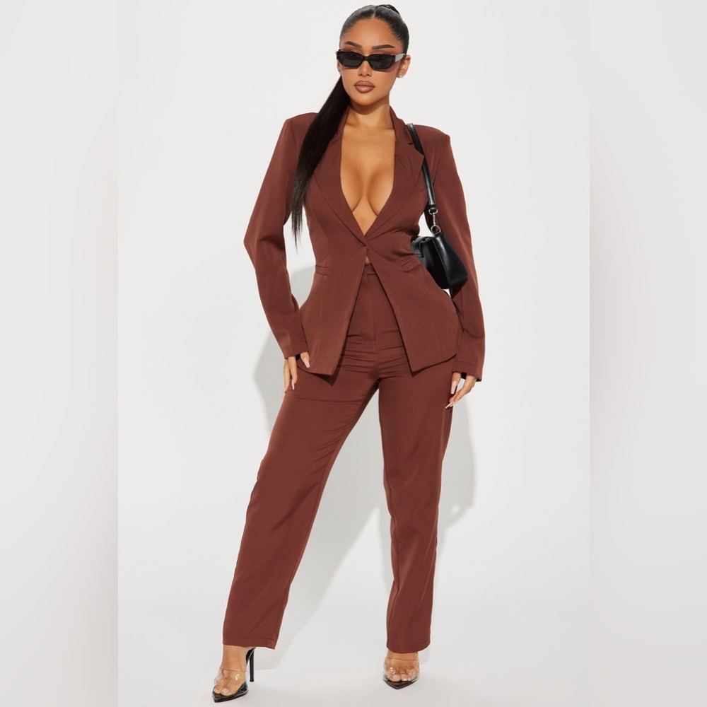Fashion Nova Business Chic Blazer Set in Chocolate Brown NWT